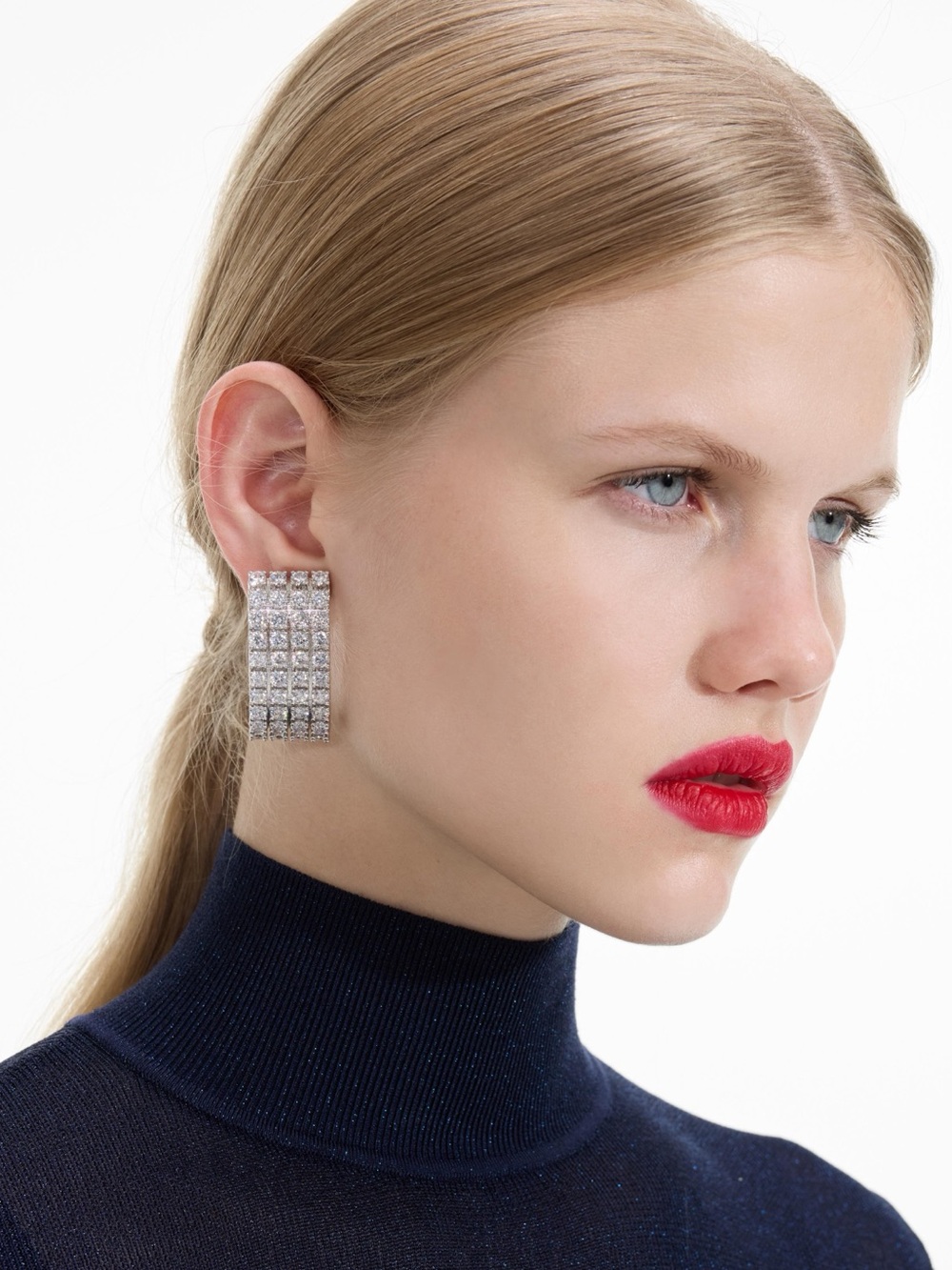 NWOT Self-Portrait Silver Crystal Chainmail Earrings